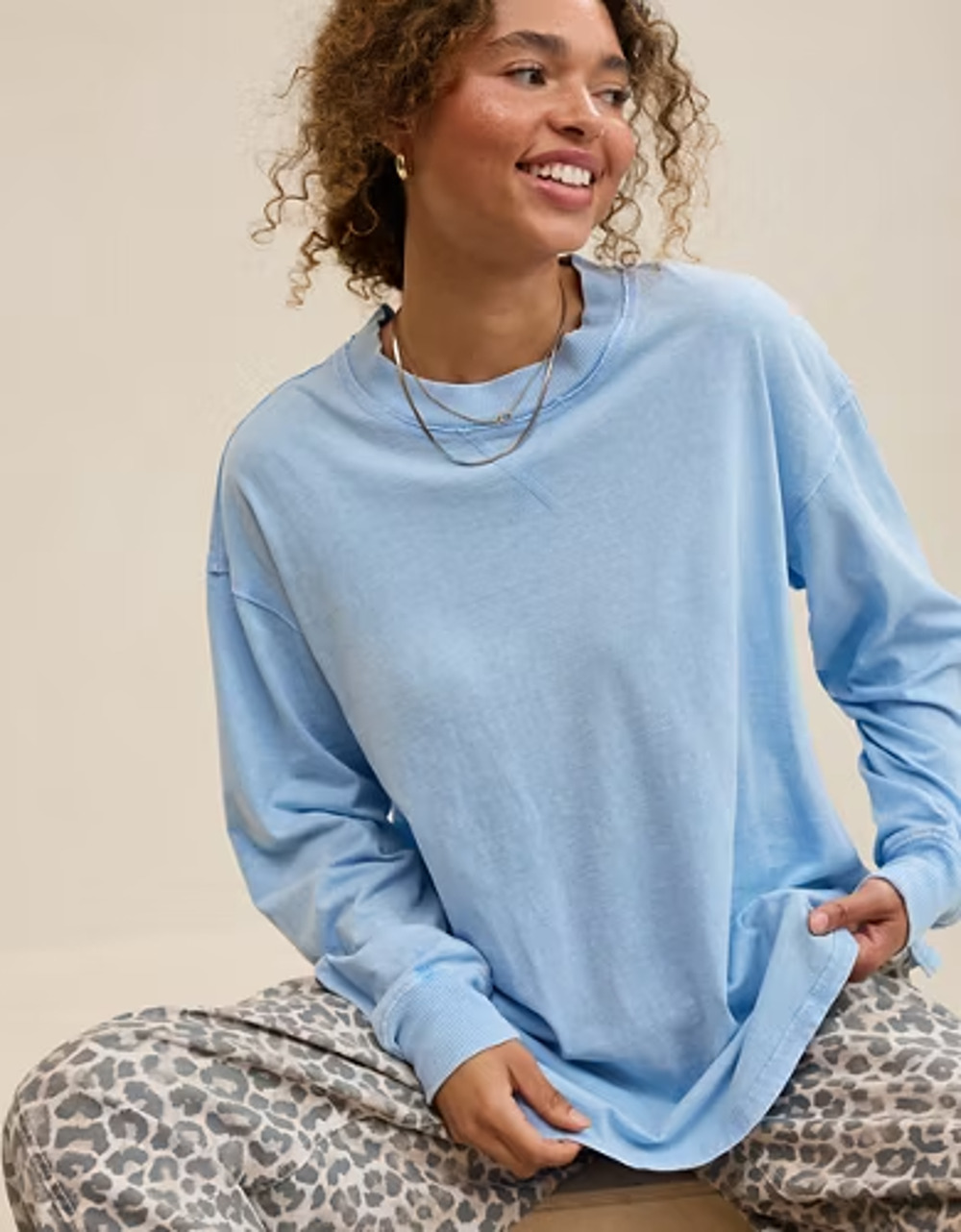 Aerie Cozy Good Vibes Oversized Sweatshirt Y2K Womenβs M Long Sleeve A011071